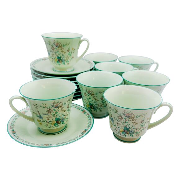 Vintage Noritake Japan Paradise Green 8223 W80 Footed Tea Cup & Saucer Set - Picture 3 of 13
